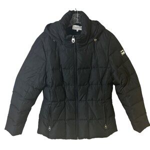 Calvin Klein XL Lined Womens Black Puffer Jacket With Hood Front Zip Closure